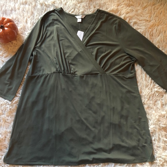 Christopher & Banks Easy Wear tunic swing blouse 2X 20/22W mossy olive green NEW - Picture 2 of 6